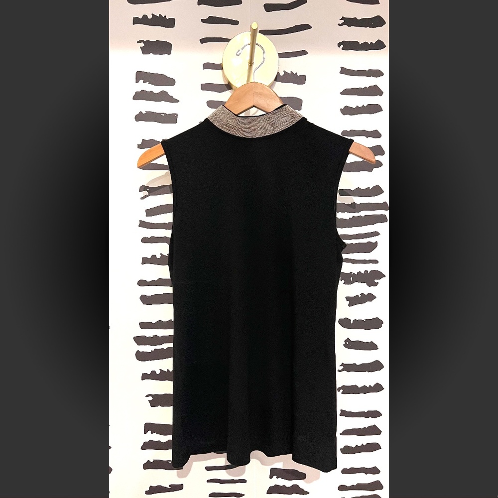 Gracia High Neck Metal Trim Black Sleeveless Top